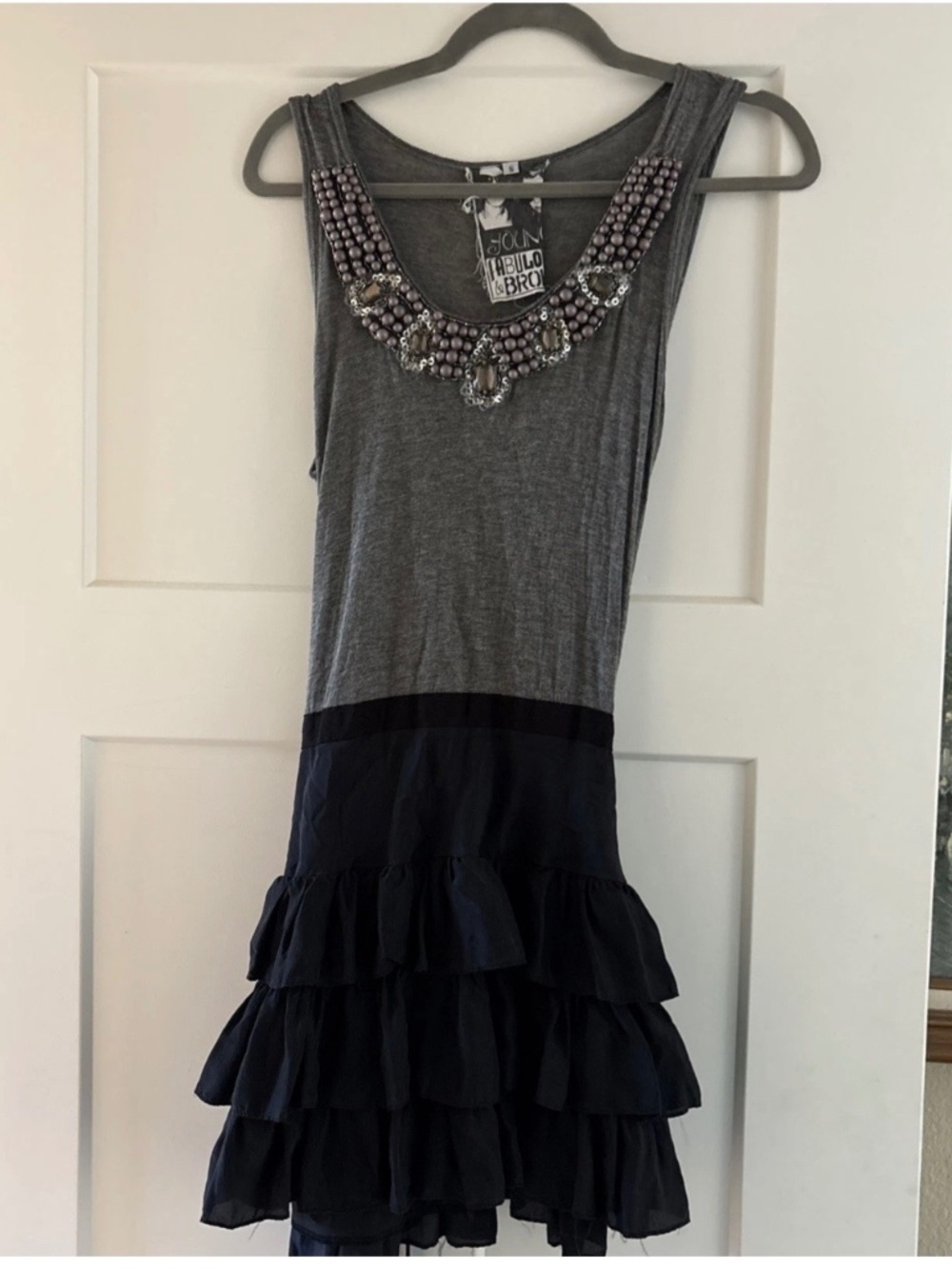 Young Fabulous & Broke Grey Black Embellished  Beaded Dress Size S